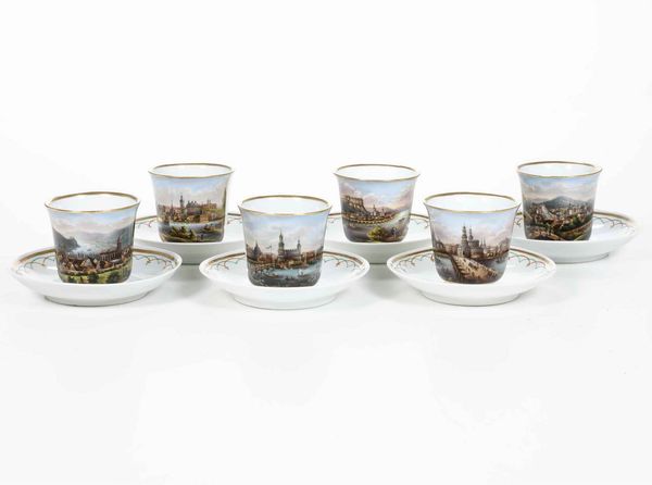 Sei tazze e sei piattini<BR>Probabilmente Boemia, Manifattura di Pirkenhammer, fine XIX - inizio XX secolo  - Asta Arredo per la Tavola | Cambi Time  - Associazione Nazionale - Case d'Asta italiane