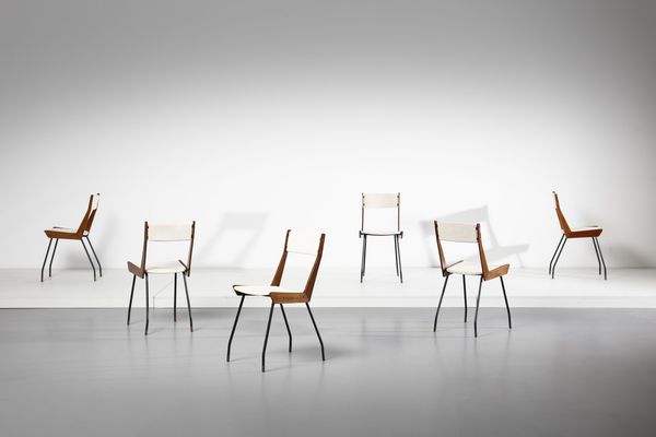RATTI CARLO : attribuito. Sei sedie  - Asta Asta 370 | DESIGN E ARTI DECORATIVE DEL NOVECENTO Virtuale - Associazione Nazionale - Case d'Asta italiane