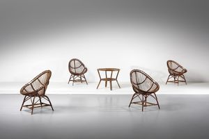 MANIFATTURA ITALIANA - Tavolino da salotto e quattro poltroncine