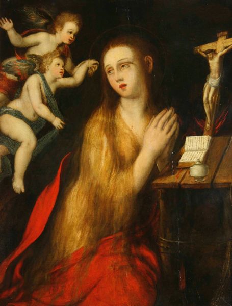 Scuola del XVII secolo Maddalena penitente con angeli  - Asta Dipinti Antichi | Cambi Time - Associazione Nazionale - Case d'Asta italiane