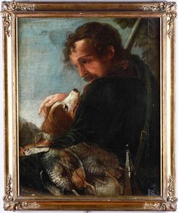 Scuola del XVIII secolo Ritratto di uomo con cane  - Asta Dipinti Antichi | Cambi Time - Associazione Nazionale - Case d'Asta italiane