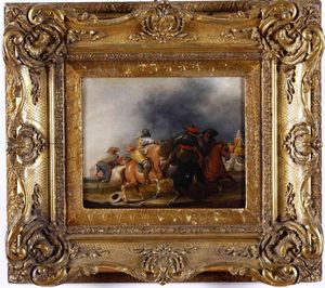 Pieter Jansz Post, Attribuito a : Scontro di cavalleria  - Asta Dipinti Antichi | Cambi Time - Associazione Nazionale - Case d'Asta italiane