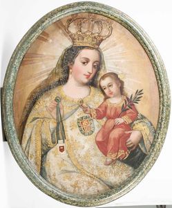 Scuola spagnola del XVIII secolo Madonna con Bambino  - Asta Dipinti Antichi | Cambi Time - Associazione Nazionale - Case d'Asta italiane