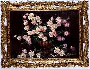 Scuola del XIX secolo Vaso di fiori con rose  - Asta Dipinti Antichi | Cambi Time - Associazione Nazionale - Case d'Asta italiane
