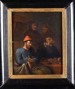 Egbert Van Heemskerck, Attribuito a - Interno di taverna con quattro contadini