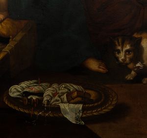 Scuola romana del XVII secolo Sacra Famiglia con San Giovannino e Sant'Anna in un interno  - Asta Dipinti Antichi | Cambi Time - Associazione Nazionale - Case d'Asta italiane