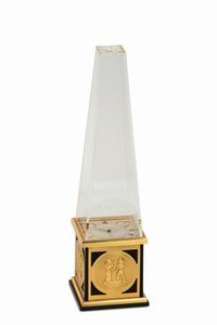 LeCoultre - LeCoultre, Swiss, Obelisk, Ref.462. Orologio da scrivania, in ottone dorato, riserva di carica 8 giorni. Accompagnato dalla scatola originale e Garanzia