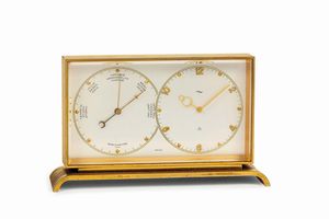 IMHOF - IMHOF, orologio da scrivania, in ottone dorato con barometro. Realizzato nel 1960 circa