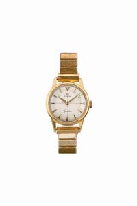 OMEGA - OMEGA, orologio da polso, in oro giallo 18K, da signora, con bracciale laminato oro elastico non originale Omega. Realizzato nel 1960 circa