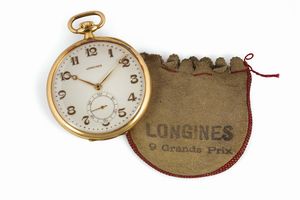 LONGINES - LONGINES, orologio da tasca, in oro giallo 18K, Art Deco. Realizzato nel 1920. Accompagnato dall' astuccio originale.