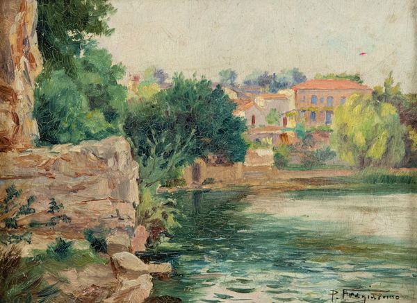 Pietro Fragiacomo : Scorcio di fiume con case  - Asta Asta di Arte Moderna e Contemporanea '800 e '900 - Associazione Nazionale - Case d'Asta italiane
