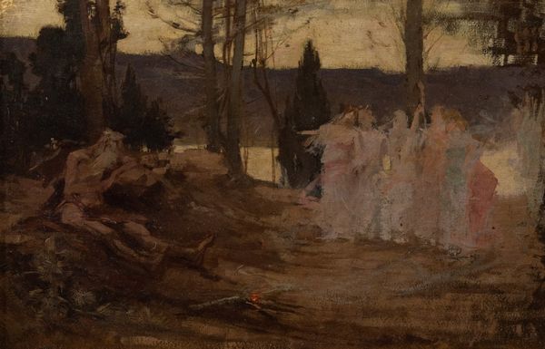 Alessandro Milesi Attribuito : Paesaggio con figure  - Asta Asta di Arte Moderna e Contemporanea '800 e '900 - Associazione Nazionale - Case d'Asta italiane