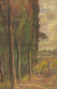 Ludovico Tommasi - Strada di campagna con cipressi