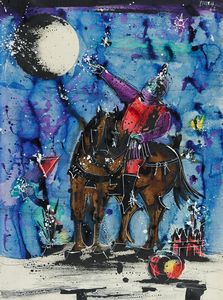 Gennaro Picinni - Cavallo e cavaliere al chiaro di luna