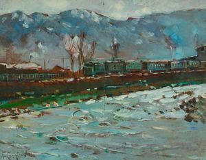 Francesco Cangiullo - Paesaggio con treno