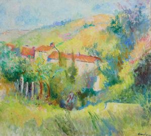 Edoardo Gordigiani - Paesaggio con case