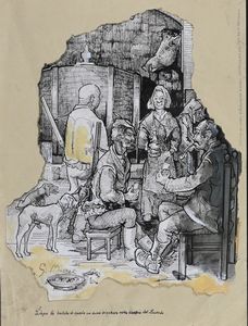 Guglielmo Micheli - Dopo la battuta di caccia un buon bicchiere nella cantina del Lurido