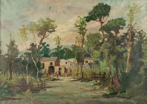 Giovanni Molteni - Casolare con pastori e polli