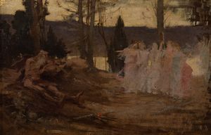 Alessandro Milesi Attribuito - Paesaggio con figure