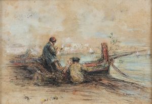 Edoardo Dalbono - Paesaggio con pescatori