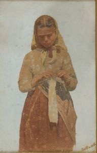 Cesare  Bartolena - Ragazza che cuce all'uncinetto