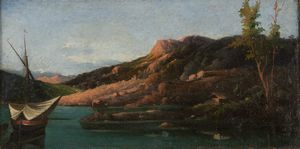Anonimo seconda metà XIX secolo - Paesaggio con barca