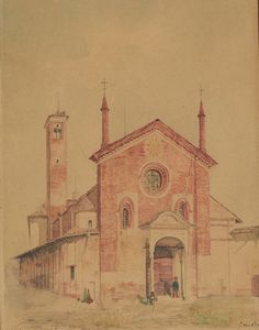 Anonimo (Scuola Lombarda seconda meta del XIX secolo) - Veduta della chiesa di Santa Maria della Pace a Milano
