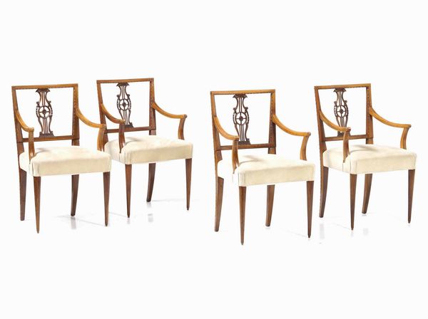 Gruppo di quattro poltrone con schienale a cartella traforata, XIX-XX secolo  - Asta Antiquariato Luglio | Cambi Time - Associazione Nazionale - Case d'Asta italiane