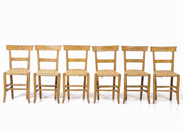 Sei sedie in legno dipinto  - Asta Antiquariato Luglio | Cambi Time - Associazione Nazionale - Case d'Asta italiane