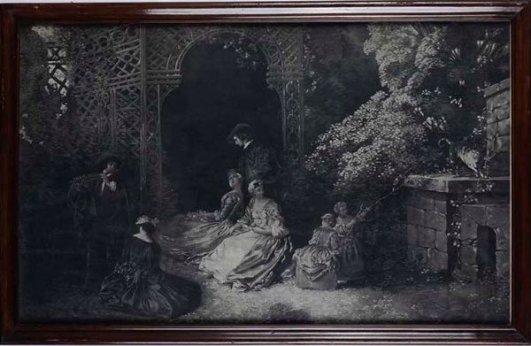 Grande stampa con scena romantica in giardino  - Asta Antiquariato Luglio | Cambi Time - Associazione Nazionale - Case d'Asta italiane