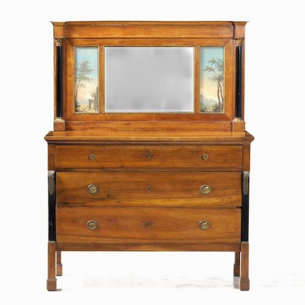 Com e coppia di comodini Impero in legno lastronato. XIX secolo  - Asta Antiquariato Luglio | Cambi Time - Associazione Nazionale - Case d'Asta italiane