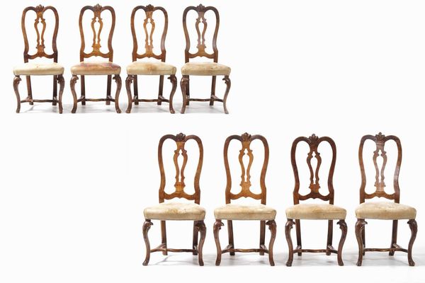 Otto sedie in noce, Veneto, XVIII secolo  - Asta Antiquariato Luglio | Cambi Time - Associazione Nazionale - Case d'Asta italiane