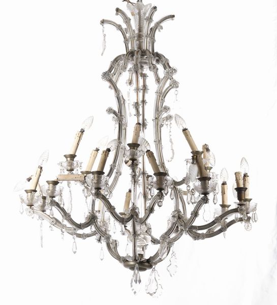 Lampadario in metallo e vetri. XX secolo  - Asta Antiquariato Luglio | Cambi Time - Associazione Nazionale - Case d'Asta italiane