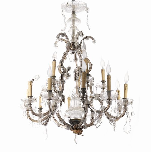 Lampadario in metallo e vetri. XX secolo  - Asta Antiquariato Luglio | Cambi Time - Associazione Nazionale - Case d'Asta italiane