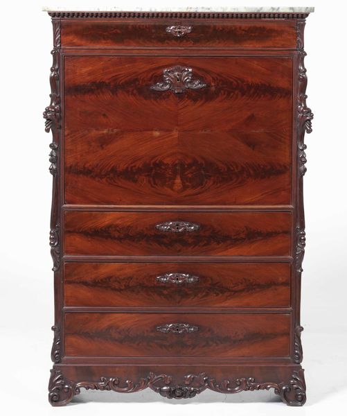 Secretaire lastronato in piuma di mogano. XIX secolo  - Asta Antiquariato Luglio | Cambi Time - Associazione Nazionale - Case d'Asta italiane