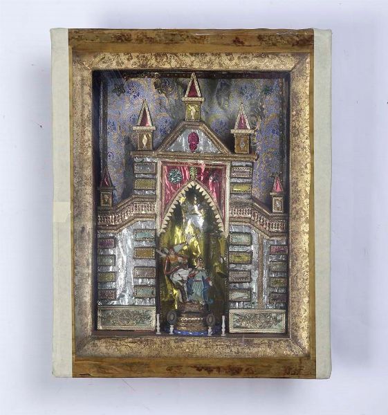 Reliquario in papier rouls, arte popolare del XIX-XX secolo  - Asta Antiquariato Luglio | Cambi Time - Associazione Nazionale - Case d'Asta italiane