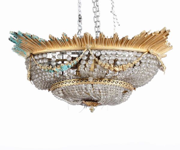 Lampadario a soffitto in bronzo dorato e cristalli. Francia XIX secolo  - Asta Antiquariato Luglio | Cambi Time - Associazione Nazionale - Case d'Asta italiane