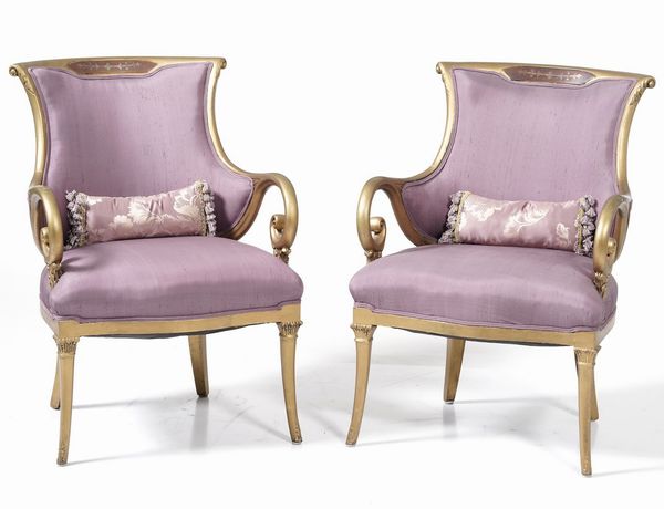 Coppia di poltrone in legno dorato, XX secolo  - Asta Antiquariato Luglio | Cambi Time - Associazione Nazionale - Case d'Asta italiane