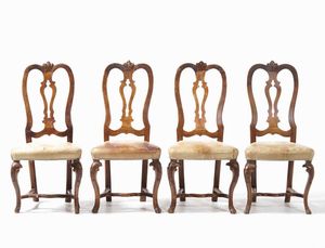 Otto sedie in noce, Veneto, XVIII secolo  - Asta Antiquariato Luglio | Cambi Time - Associazione Nazionale - Case d'Asta italiane
