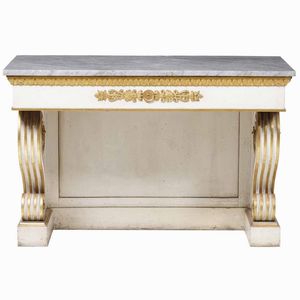 Coppia di consolles con specchiere in legno intagliato, laccato e dorato. XVIII-XIX secolo  - Asta Antiquariato Luglio | Cambi Time - Associazione Nazionale - Case d'Asta italiane