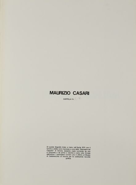 CASARI MAURIZIO (n. 1939) : Cartella composta da n. 3 fogli.  - Asta Asta 372 | ARTE MODERNA E CONTEMPORANEA Virtuale - Associazione Nazionale - Case d'Asta italiane