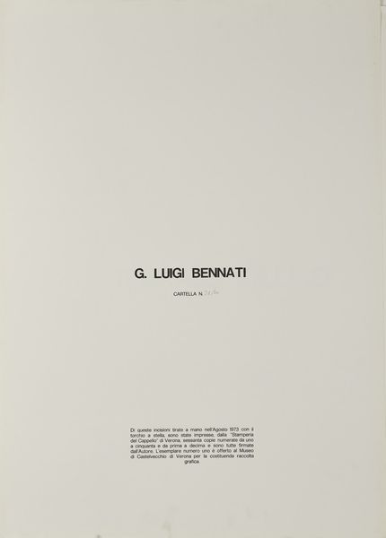 BENNATI LUIGI (n. 1929) : Cartella composta da n. 3 fogli.  - Asta Asta 372 | ARTE MODERNA E CONTEMPORANEA Virtuale - Associazione Nazionale - Case d'Asta italiane