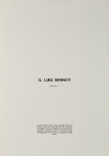 BENNATI LUIGI (n. 1929) : Cartella composta da n.3 fogli.  - Asta Asta 372 | ARTE MODERNA E CONTEMPORANEA Virtuale - Associazione Nazionale - Case d'Asta italiane