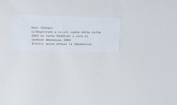 CHAGALL MARC (1887 - 1985) : D'apres. Auron devant le chandellier.  - Asta Asta 372 | ARTE MODERNA E CONTEMPORANEA Virtuale - Associazione Nazionale - Case d'Asta italiane