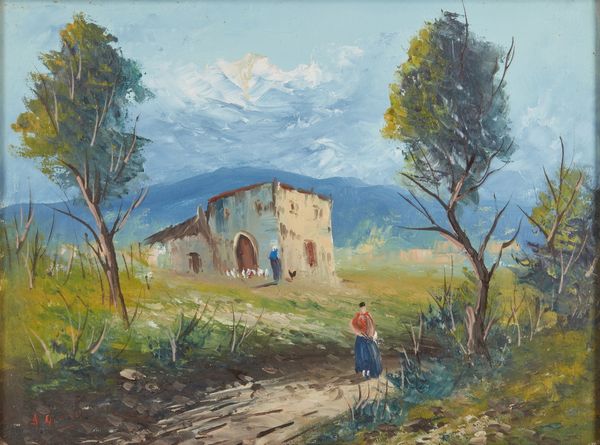 AUTORE NON IDENTIFICATO : Paesaggio con figura.  - Asta Asta 372 | ARTE MODERNA E CONTEMPORANEA Virtuale - Associazione Nazionale - Case d'Asta italiane