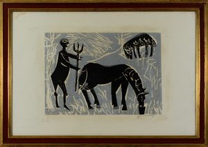 GRIESHABER HAP (1909 - 1981) - Pferd im Winter (Ausmisten).