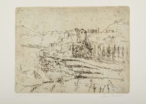 FARAONI ENZO (n. 1920) : Paesaggio con torre.  - Asta Asta 372 | ARTE MODERNA E CONTEMPORANEA Virtuale - Associazione Nazionale - Case d'Asta italiane