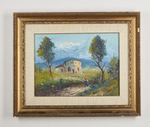 AUTORE NON IDENTIFICATO : Paesaggio con figura.  - Asta Asta 372 | ARTE MODERNA E CONTEMPORANEA Virtuale - Associazione Nazionale - Case d'Asta italiane