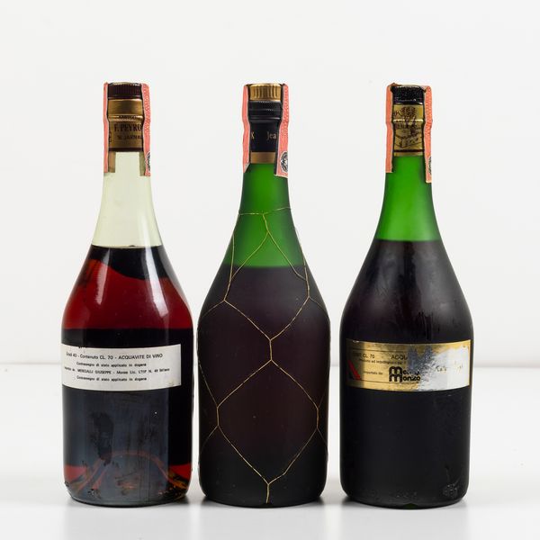 F. Peyrot, Grande Fine Champagne Premier Cru Cognac V.S.O.P.<BR>Jean Fillioux, Grande Champagne Premier Cru Cognac Cep D'Or<BR>F. Payrot, Grande Fine Champagne Reserve Napoleon Premier Cru Cognac Les Bergonnettes  - Asta Spirito del tempo  - Associazione Nazionale - Case d'Asta italiane