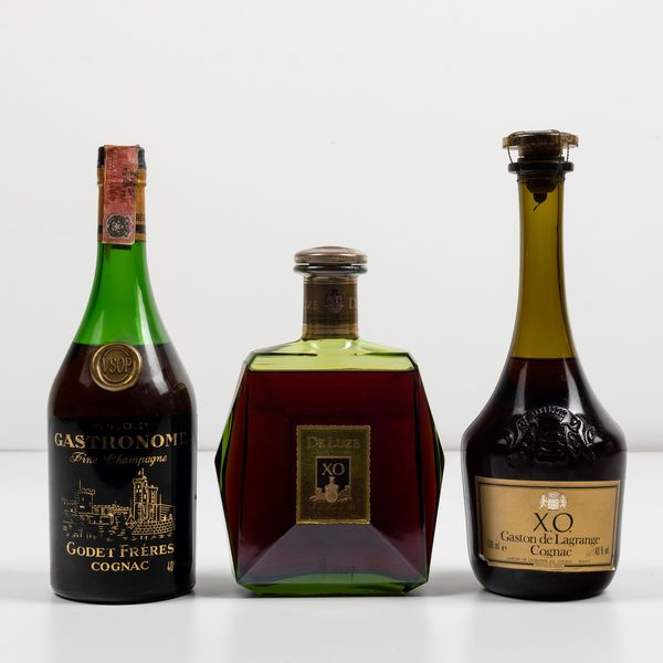 Gaston de Lagrange, Cognac XO<BR>Godet Freres, Cognac Gastronome V.S.O.P.<BR>De Luze, Cognac XO  - Asta Spirito del tempo  - Associazione Nazionale - Case d'Asta italiane